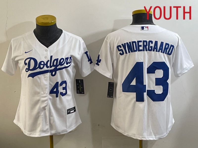Youth Los Angeles Dodgers #43 Syndergaard White Game 2024 Nike MLB Jersey style 11202